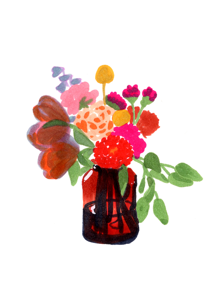 An illustration of still life flowers.